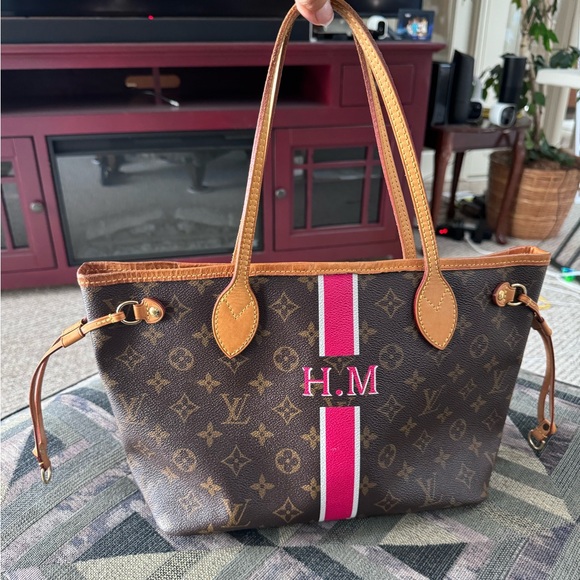 LOUIS VUITTON MONOGRAM NEVERFULL PM TOTE HANDBAG - HAS Painted INITIALS H.M - Picture 2 of 15